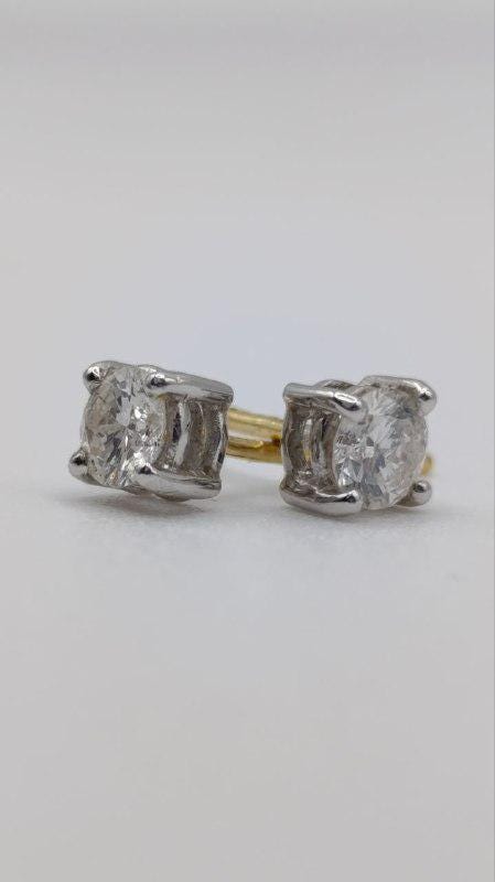 18ct White & Yellow Gold Diamond Stud Earrings – 0.40ct Total