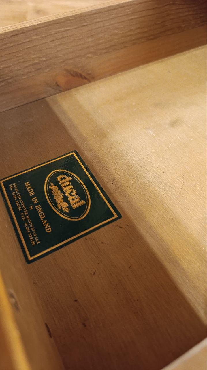 British Ducal Solid Pine Pedestal Desk with Tooled Leather Top