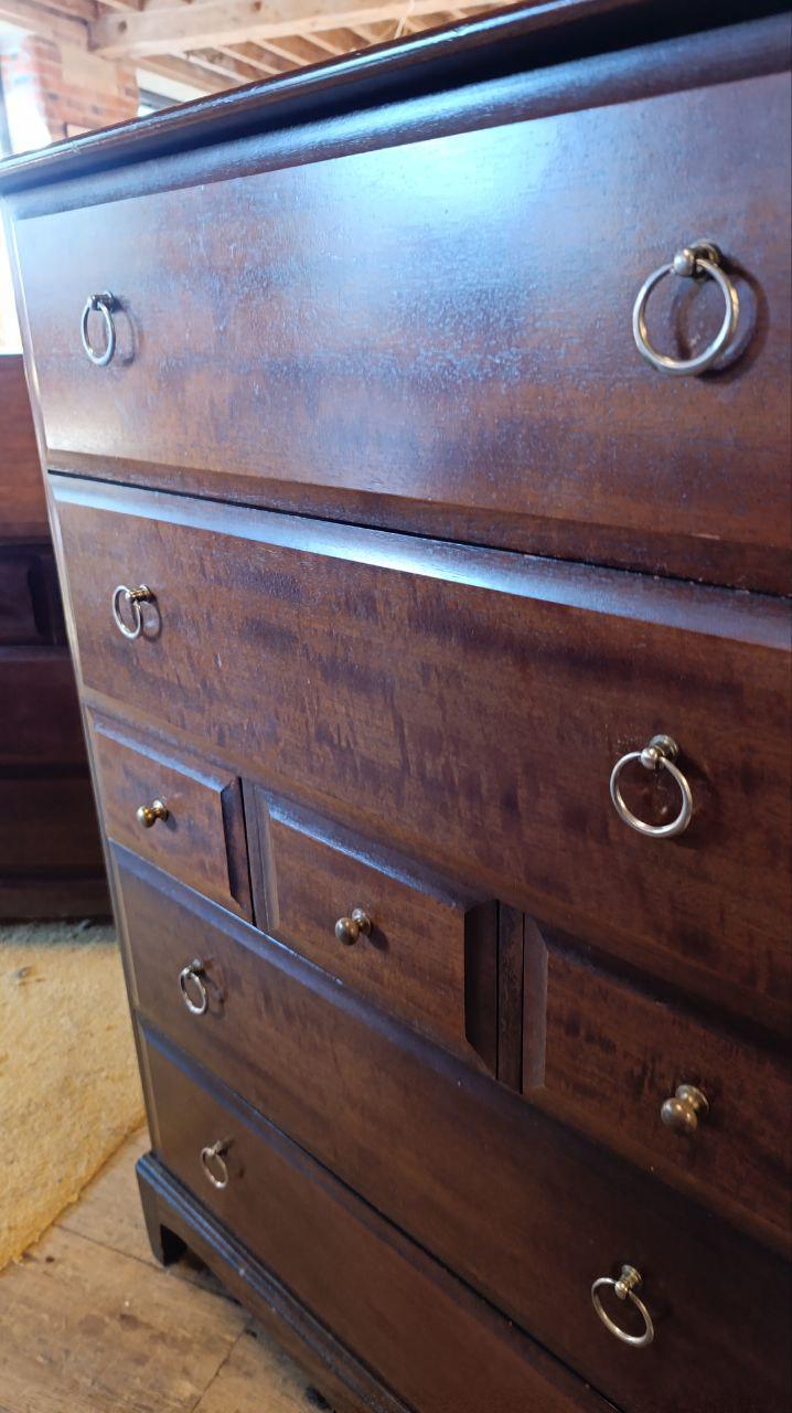 STAG Minstrel Tallboy Chest of Drawers - Mahogany & Brass