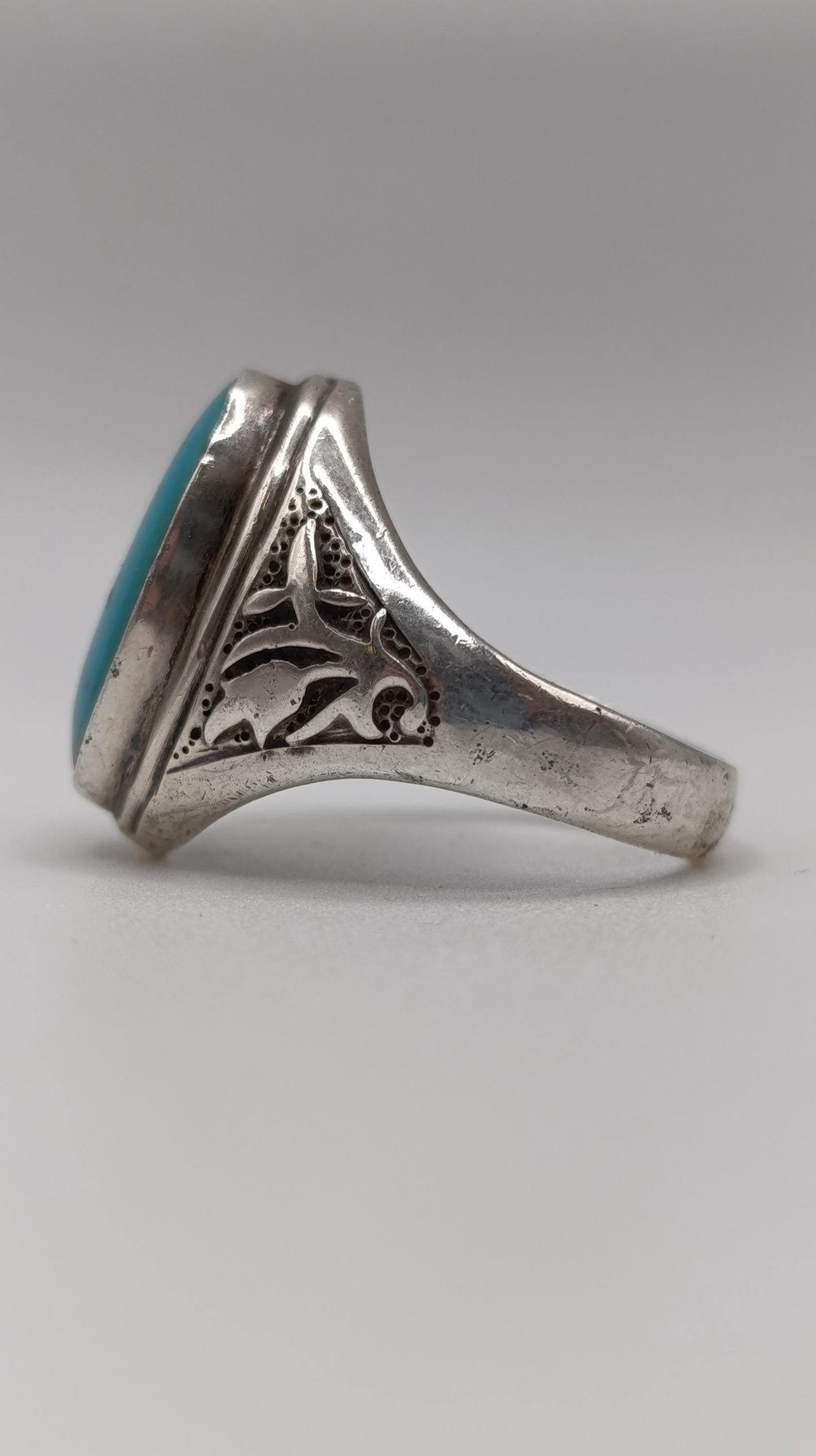 Sterling Silver Ring with Large Turquoise (Feroza) Cabochon