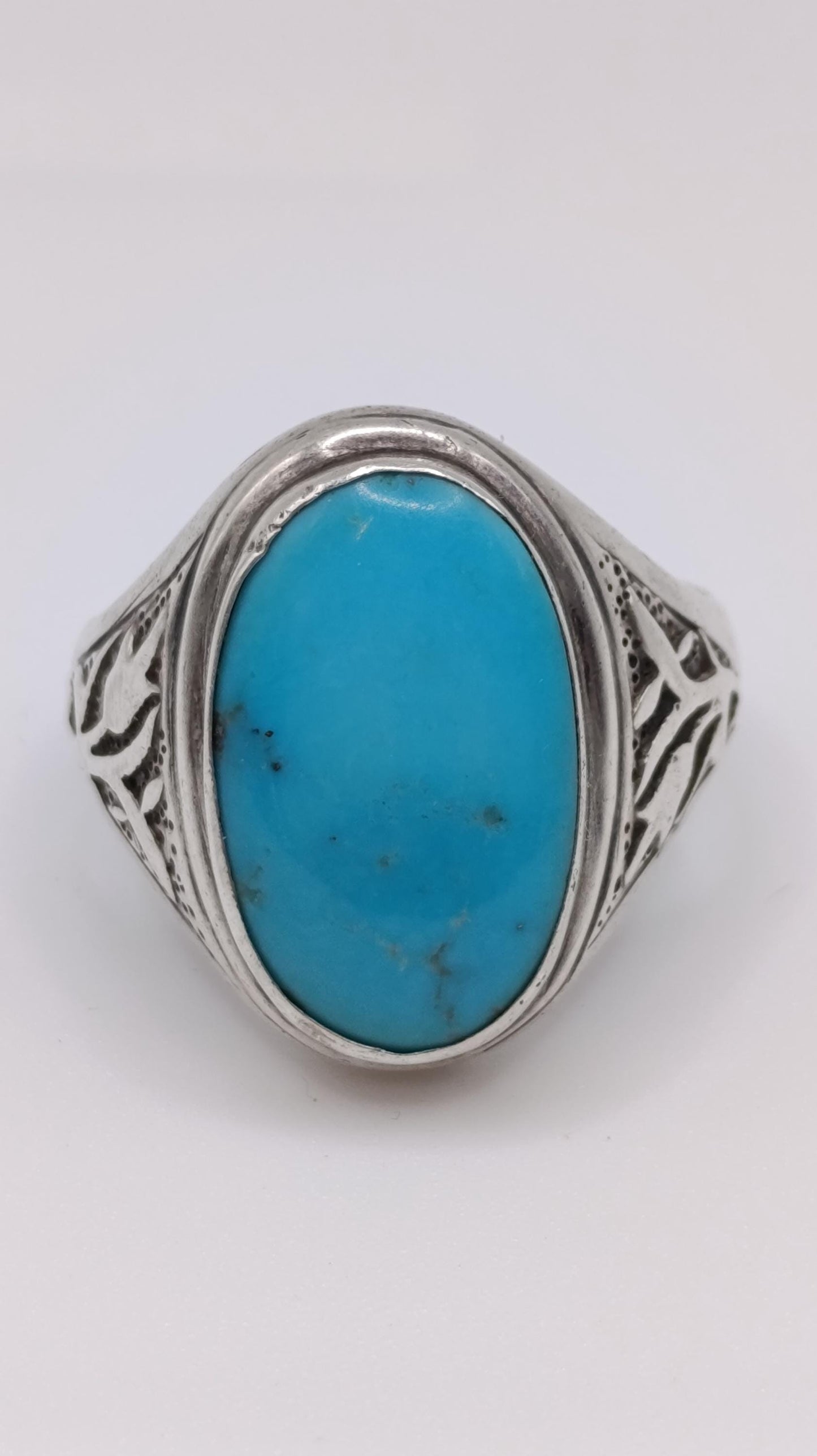 Sterling Silver Ring with Large Turquoise (Feroza) Cabochon