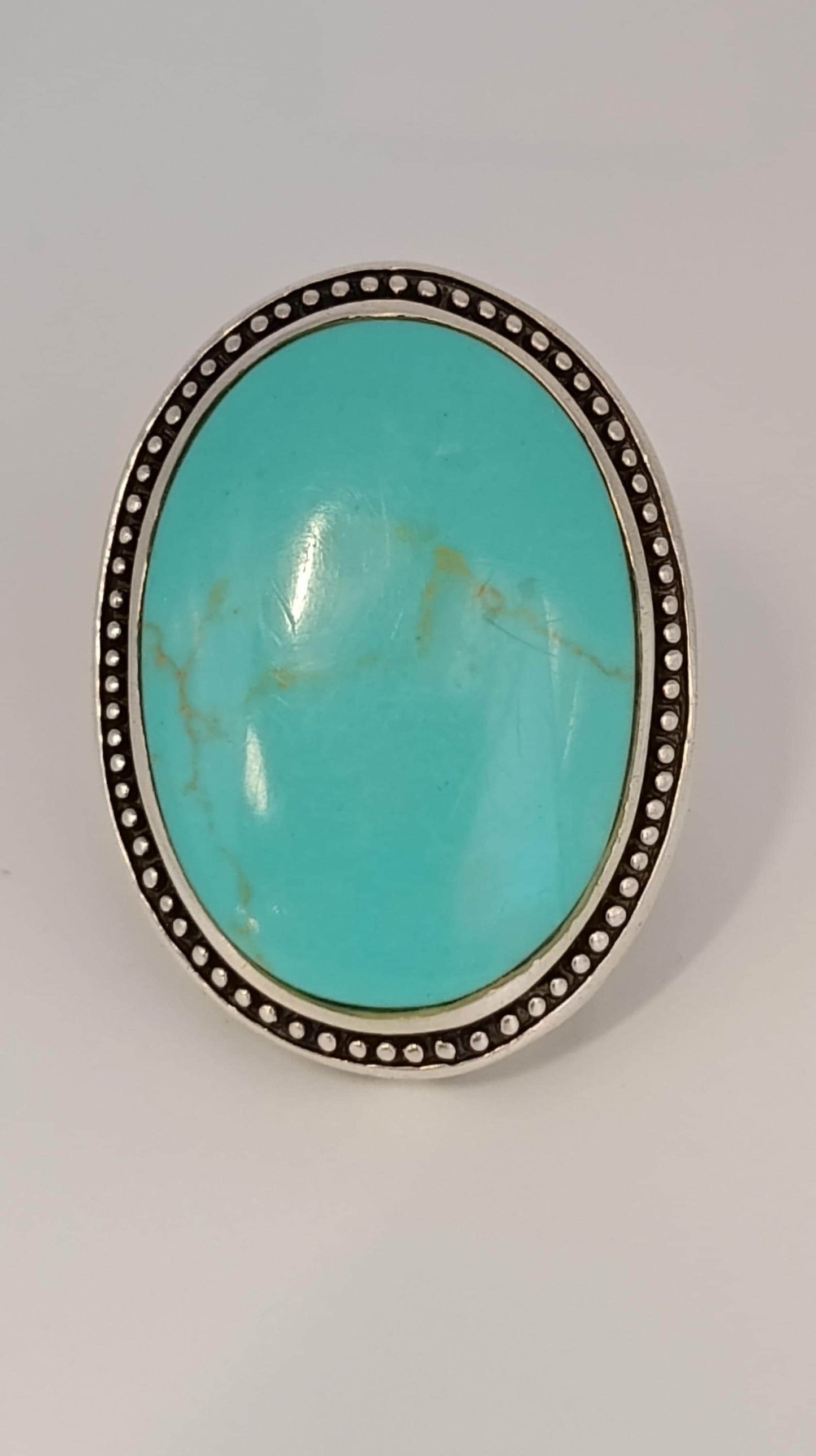 Sterling Silver Ring with Turquoise (Feroza) Cabochon, Hallmarked