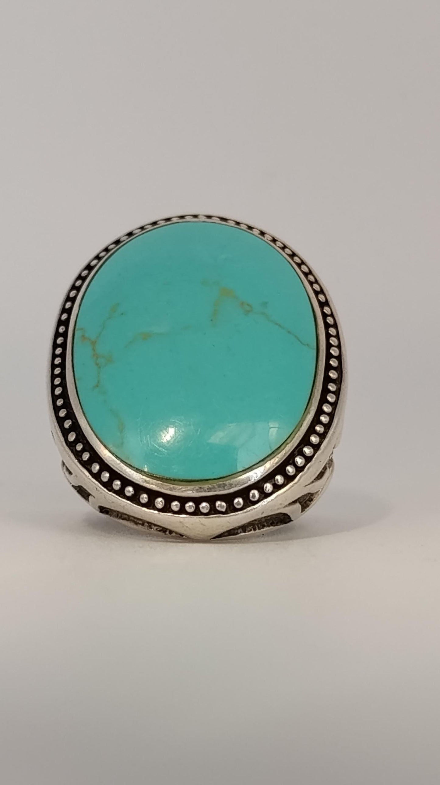 Sterling Silver Ring with Turquoise (Feroza) Cabochon, Hallmarked