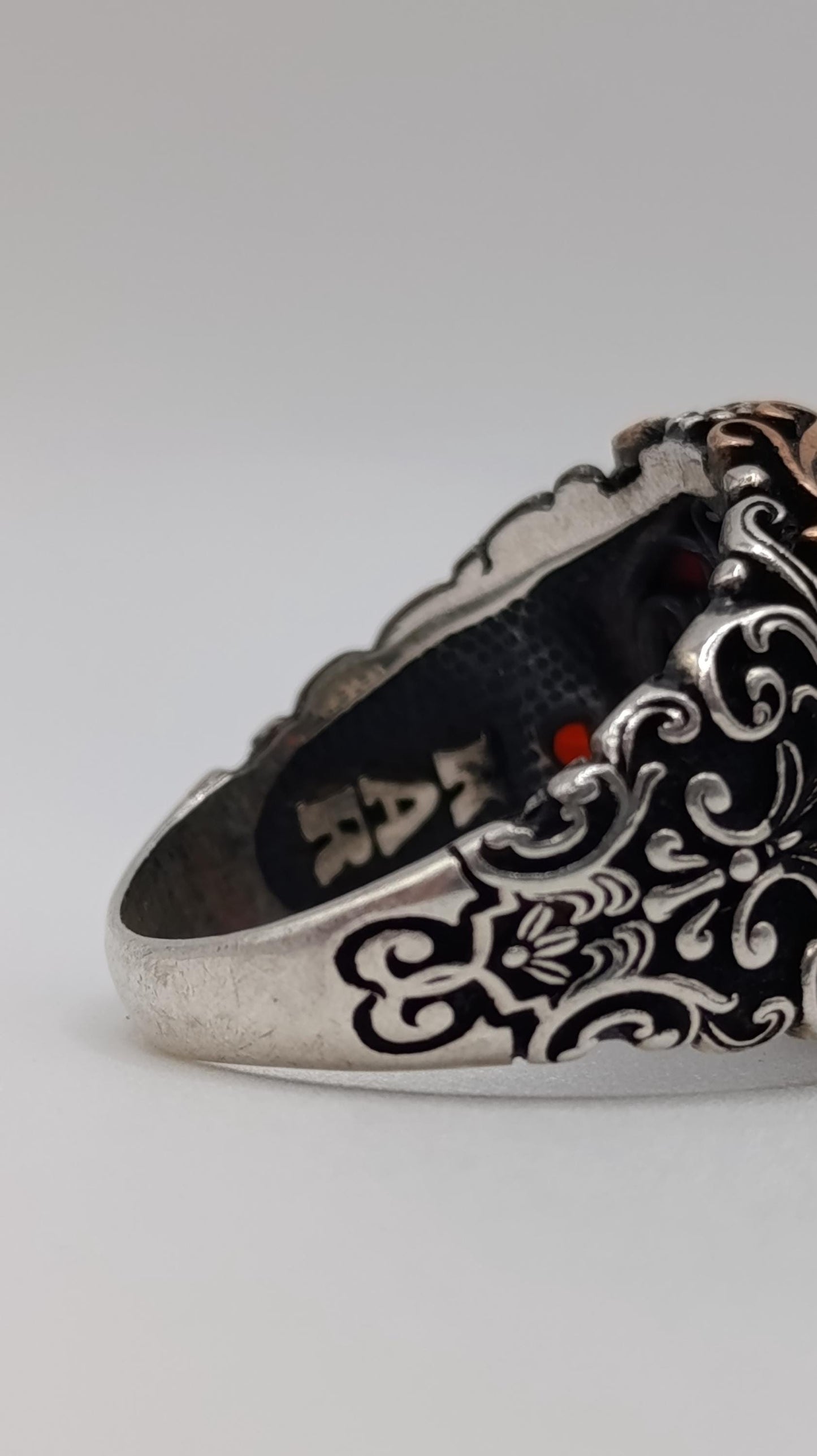 Ornate Sterling Silver & Garnet Ring, Handmade in Turkey