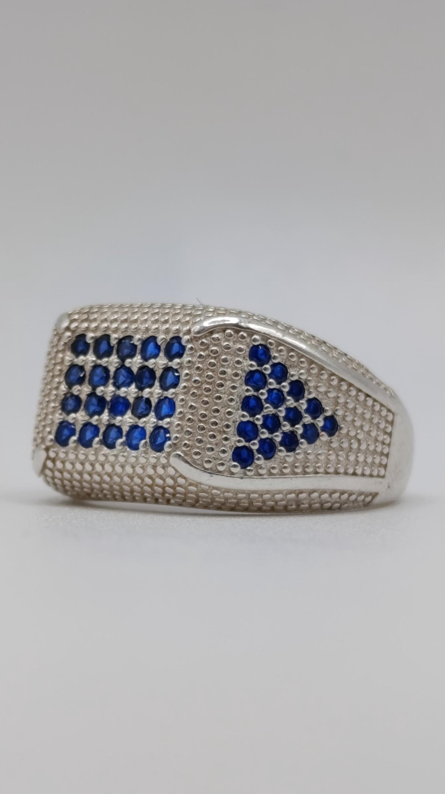 Sterling Silver Pavé Light Blue Sapphire Ring