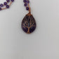 Amethyst Beaded Necklace with Tree of Life Copper Wire Pendant