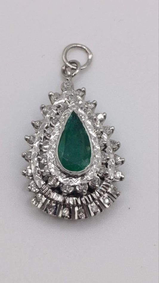 Gold, Emerald & Diamond Teardrop Pendant – 20th Century with Insurance Valuation
