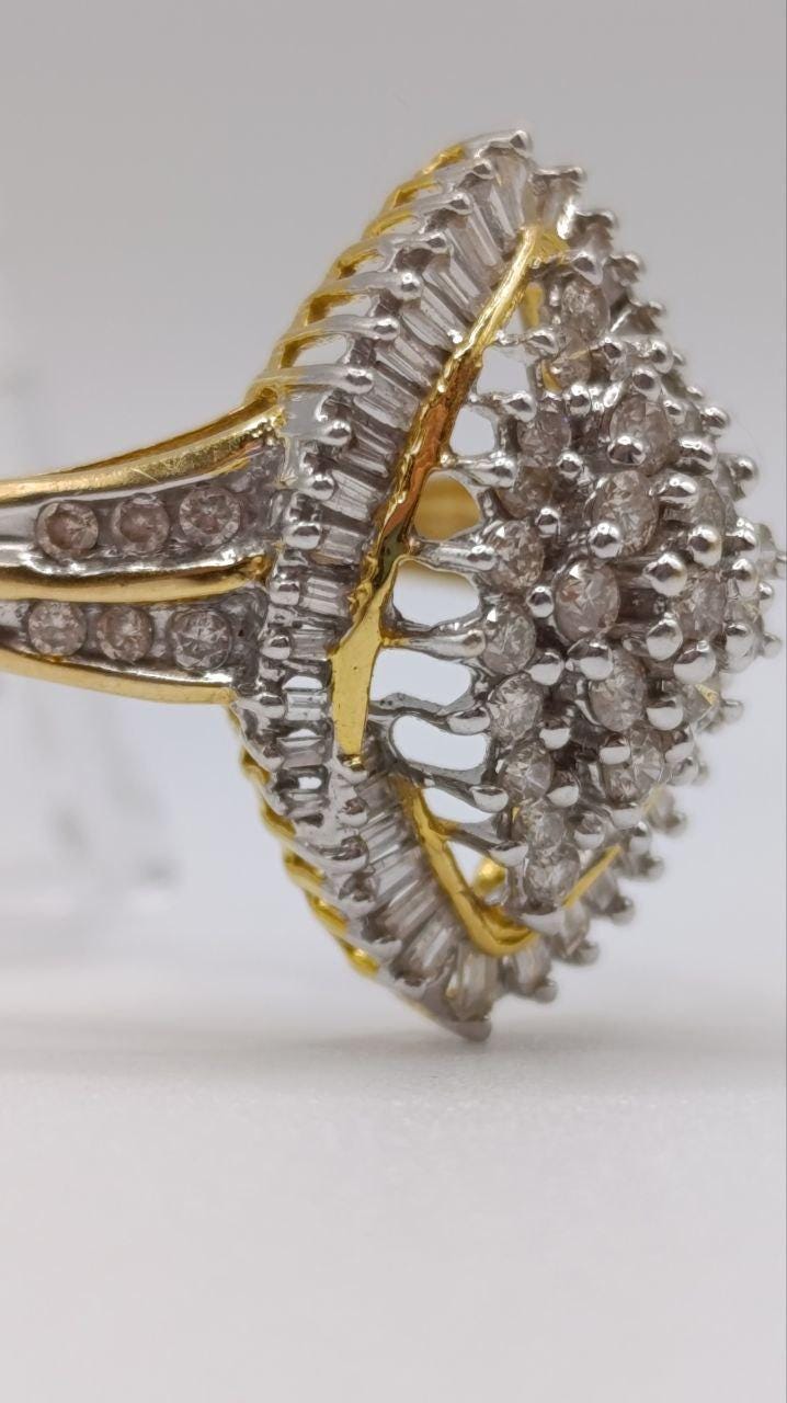 18ct Gold & Platinum Diamond Cluster Ring, Size R