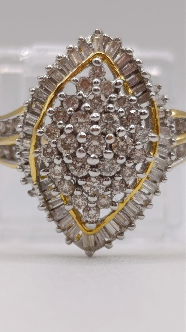 18ct Gold & Platinum Diamond Cluster Ring, Size R