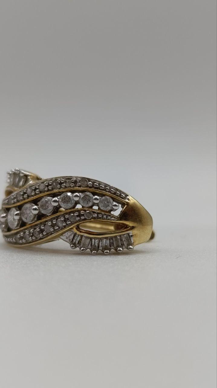 10k Gold & Diamond Swirl Cluster Earrings – c.1980s–1990s