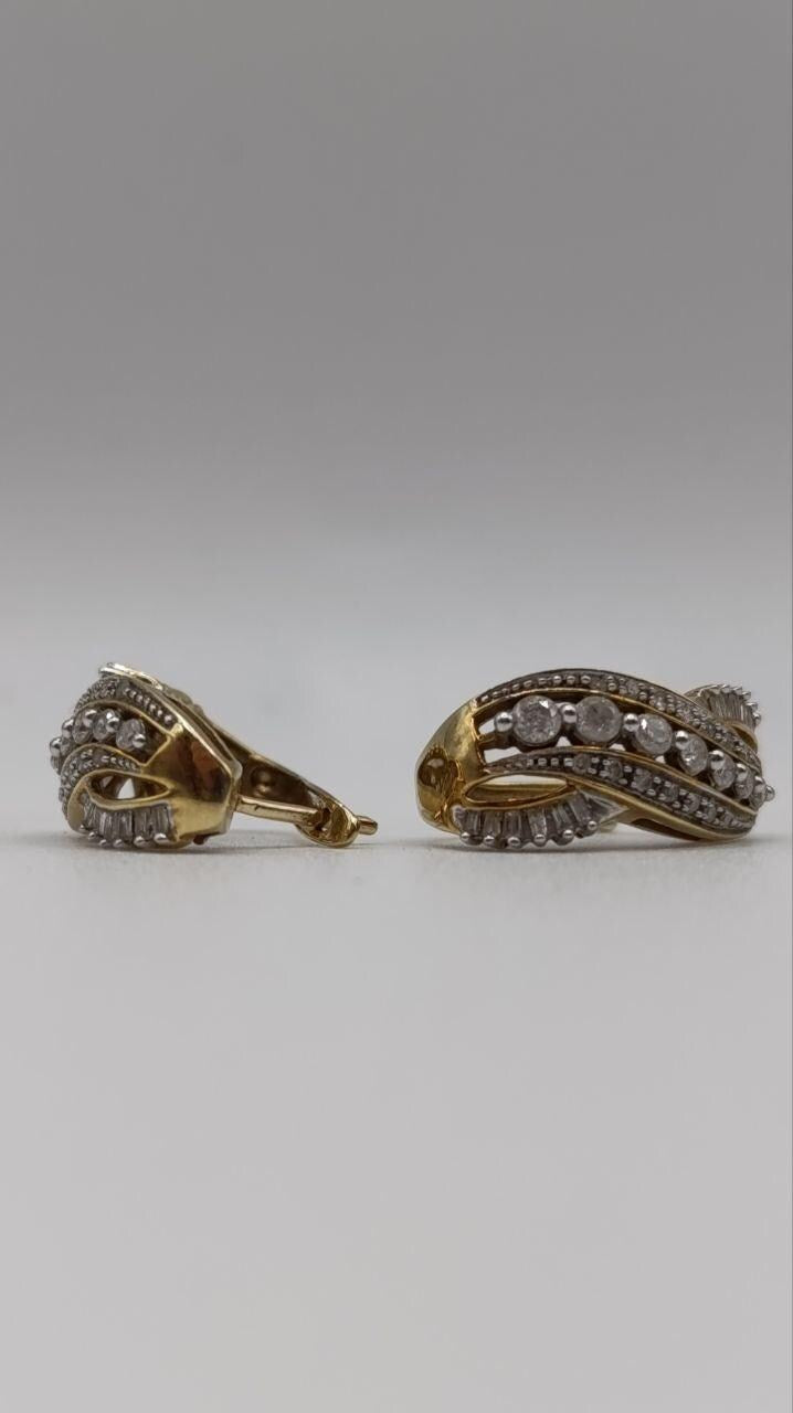 10k Gold & Diamond Swirl Cluster Earrings – c.1980s–1990s