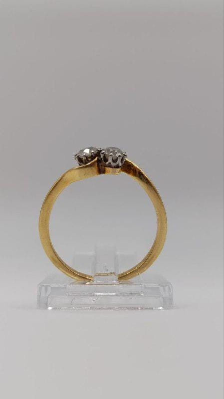 Antique 18ct Gold & Platinum Two-Stone “Toi et Moi” Diamond Ring, Size O