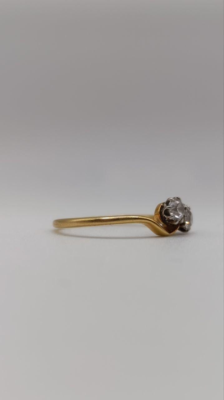 Antique 18ct Gold & Platinum Two-Stone “Toi et Moi” Diamond Ring, Size O