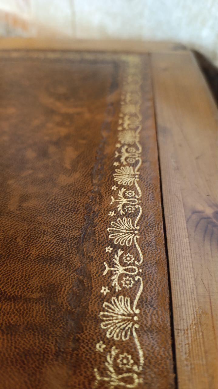 British Ducal Solid Pine Pedestal Desk with Tooled Leather Top