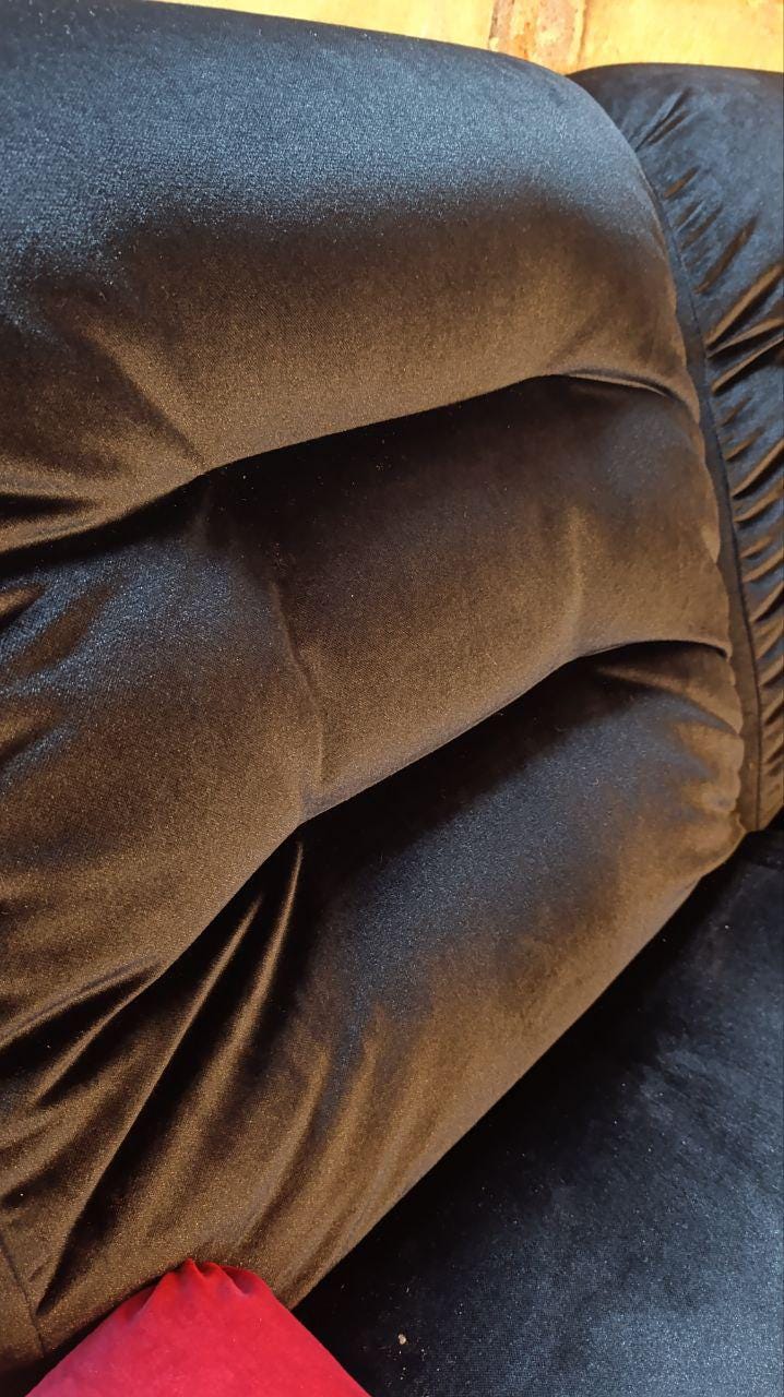 Vintage 1970s Modular Lounge Suite in Black Velvet with Raspberry Detailing