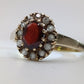 9ct Gold Diamond and Garnet Cluster Ring — London 1970