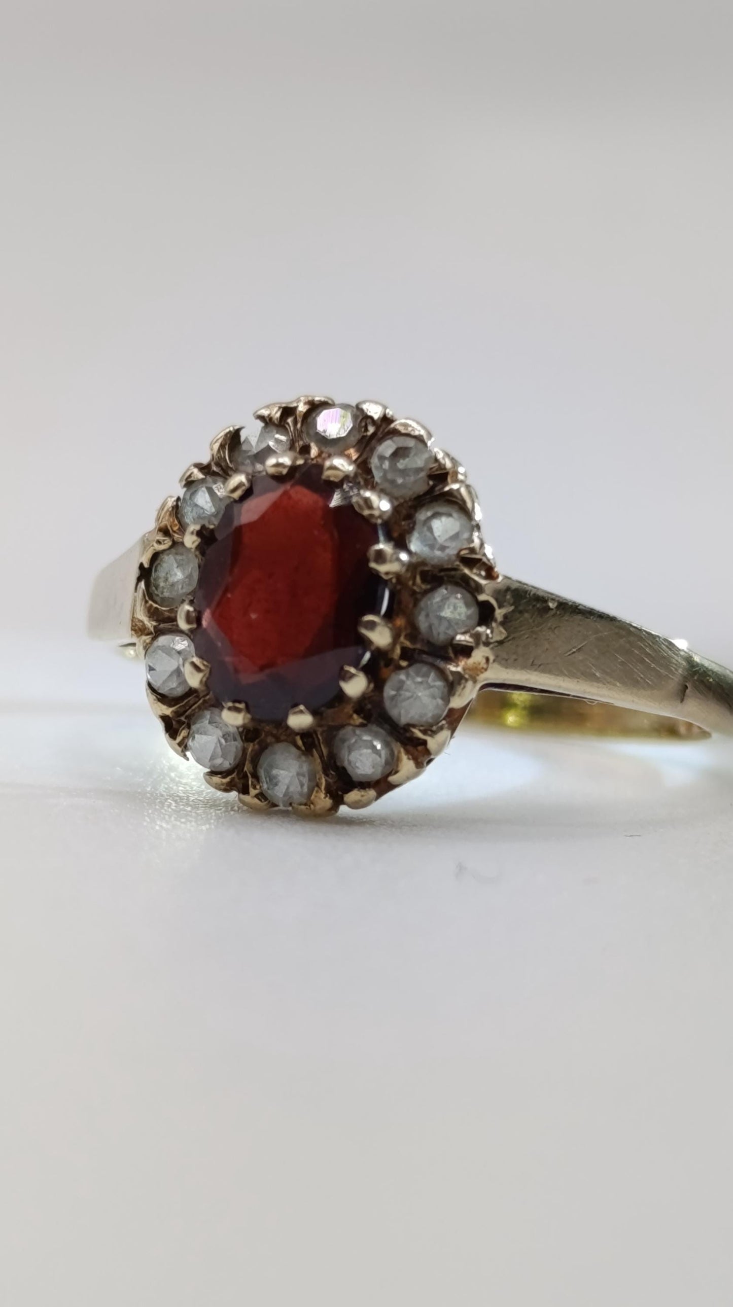 9ct Gold Diamond and Garnet Cluster Ring — London 1970