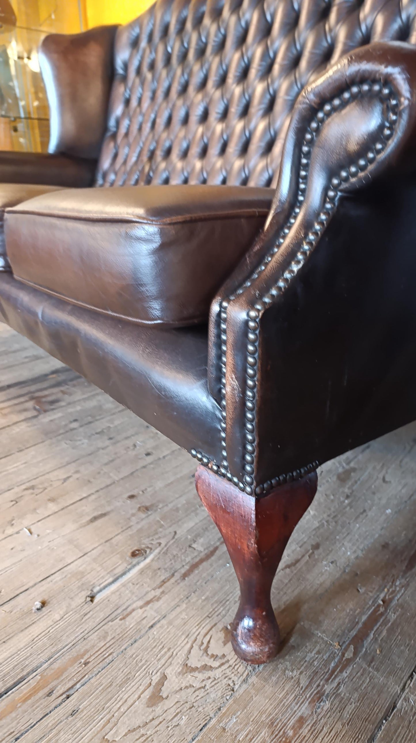 Vintage High-Back Leather Chesterfield Wingback Sofa