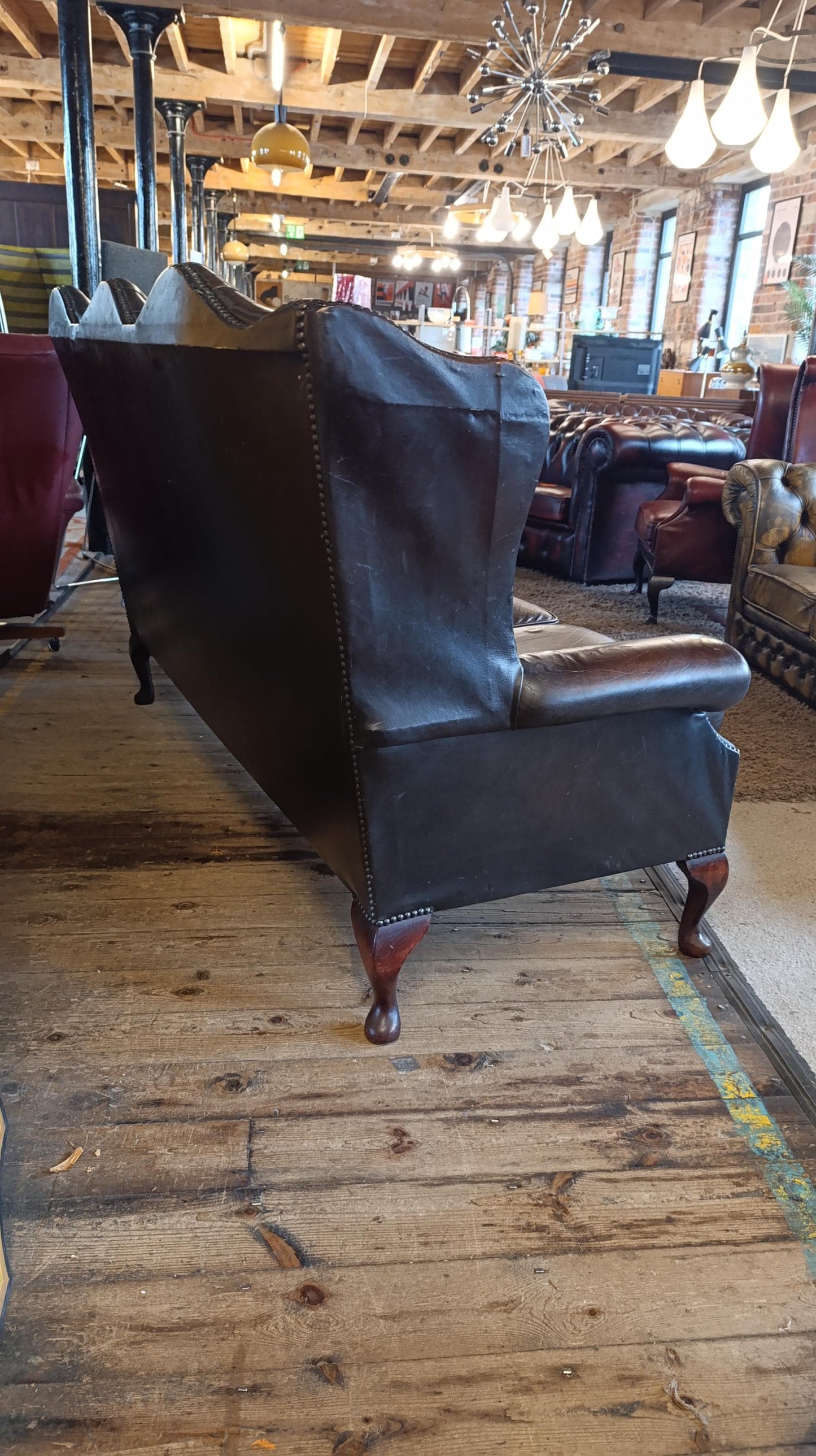 Vintage High-Back Leather Chesterfield Wingback Sofa