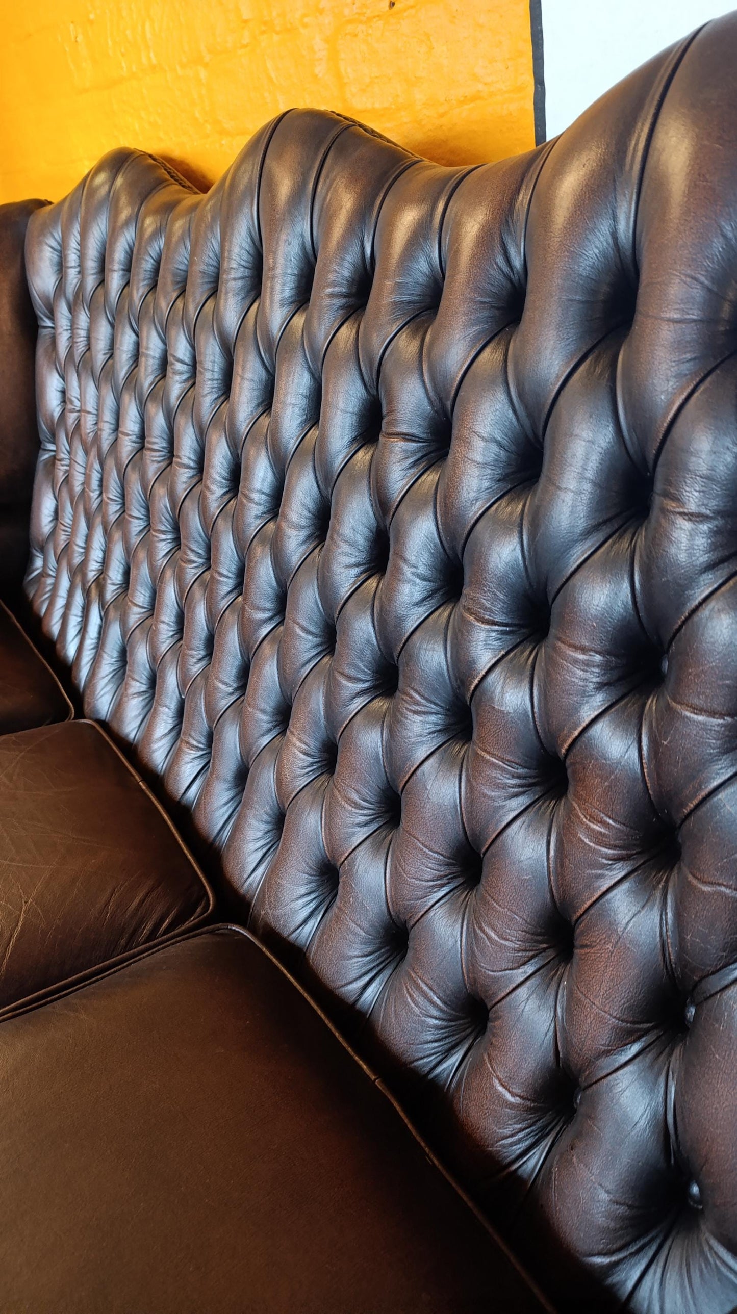 Vintage High-Back Leather Chesterfield Wingback Sofa