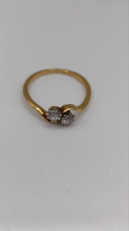 Antique 18ct Gold & Platinum Two-Stone “Toi et Moi” Diamond Ring, Size O