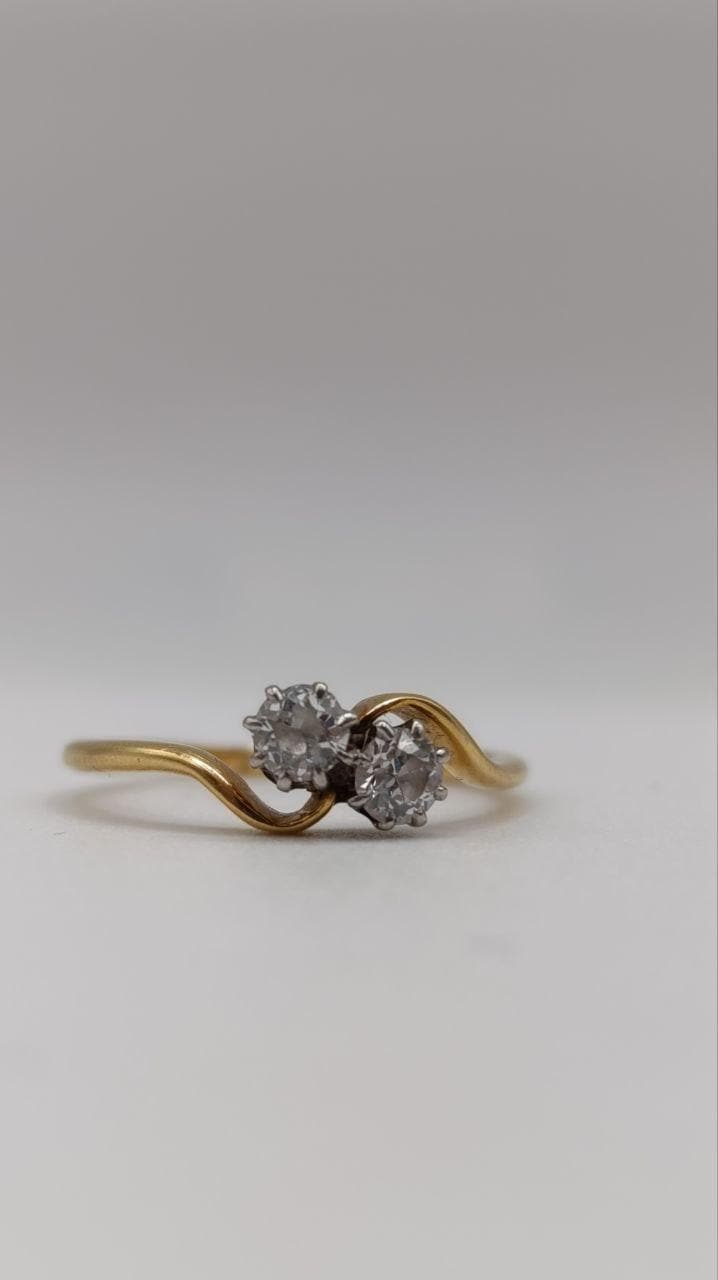 Antique 18ct Gold & Platinum Two-Stone “Toi et Moi” Diamond Ring, Size O