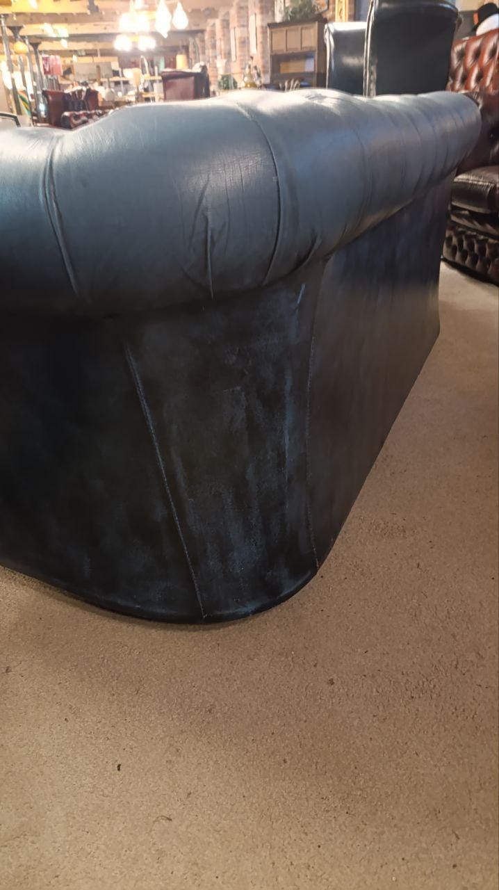 Blue Leather Chesterfield Sofa, Hand-Dyed, Late 20th Century