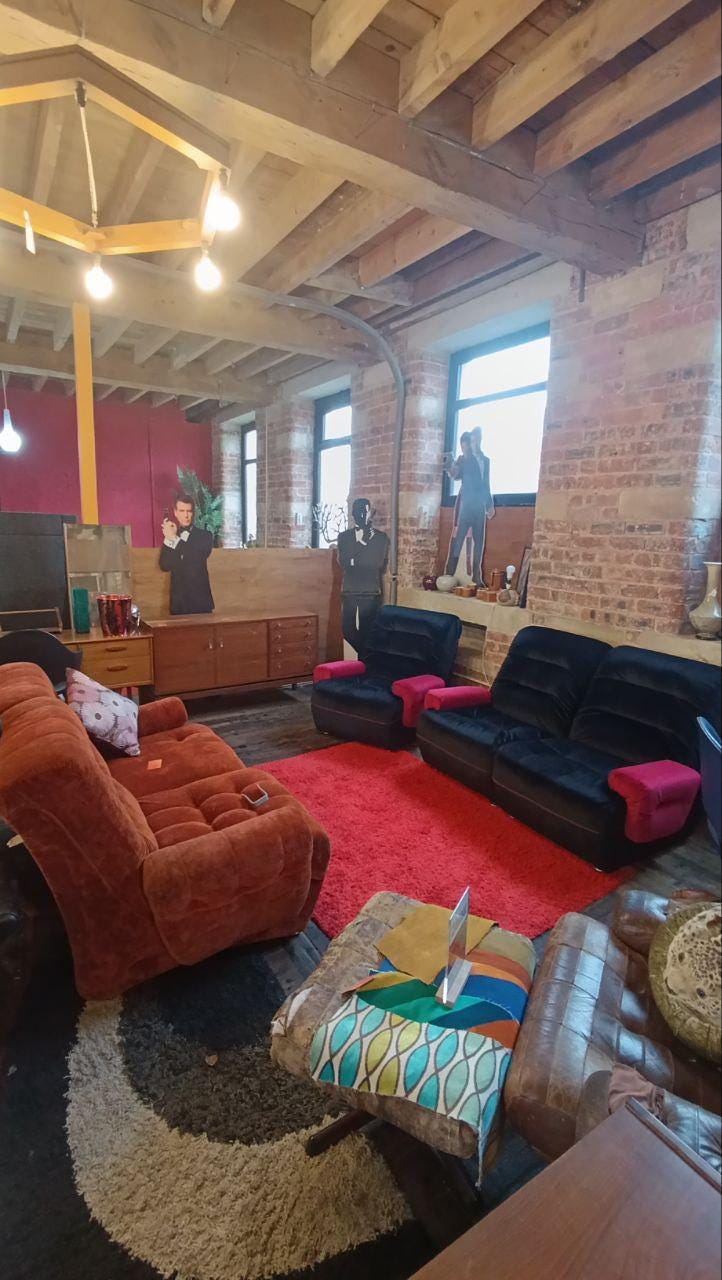 Vintage 1970s Modular Lounge Suite in Black Velvet with Raspberry Detailing