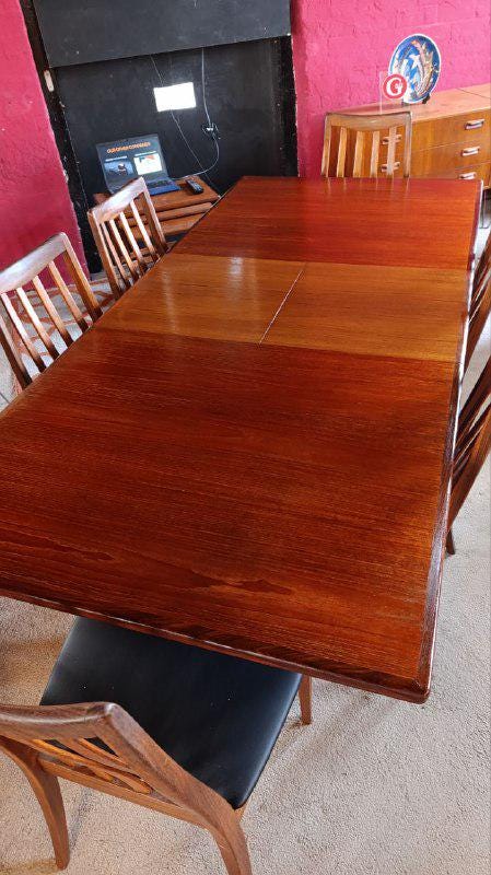 G Plan Fresco Extending Dining Table and Six Chairs, 1960s, Teak & Afromosia, Professionally Restored
