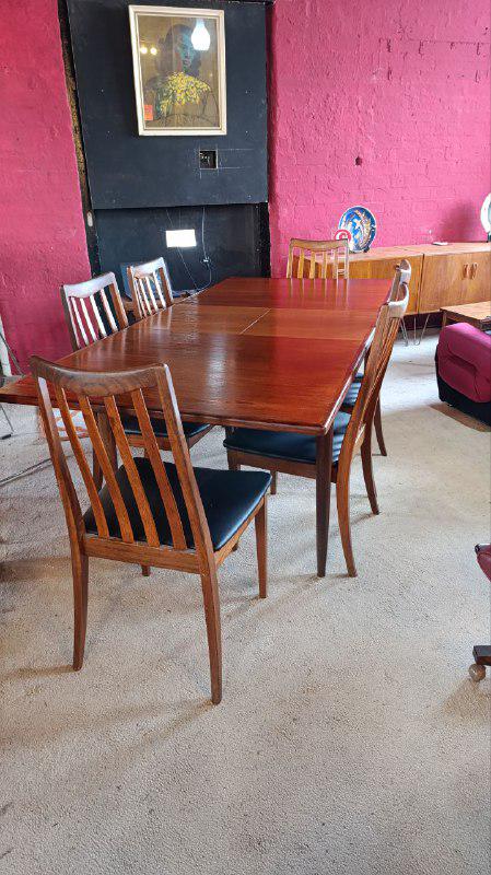 G Plan Fresco Extending Dining Table and Six Chairs, 1960s, Teak & Afromosia, Professionally Restored