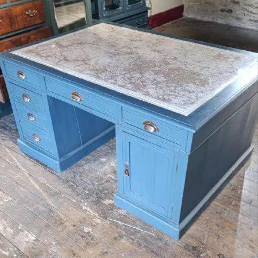 Victorian Partner’s Desk with Bespoke Yorkshire Dales Map Top – 152 x 107 x 75