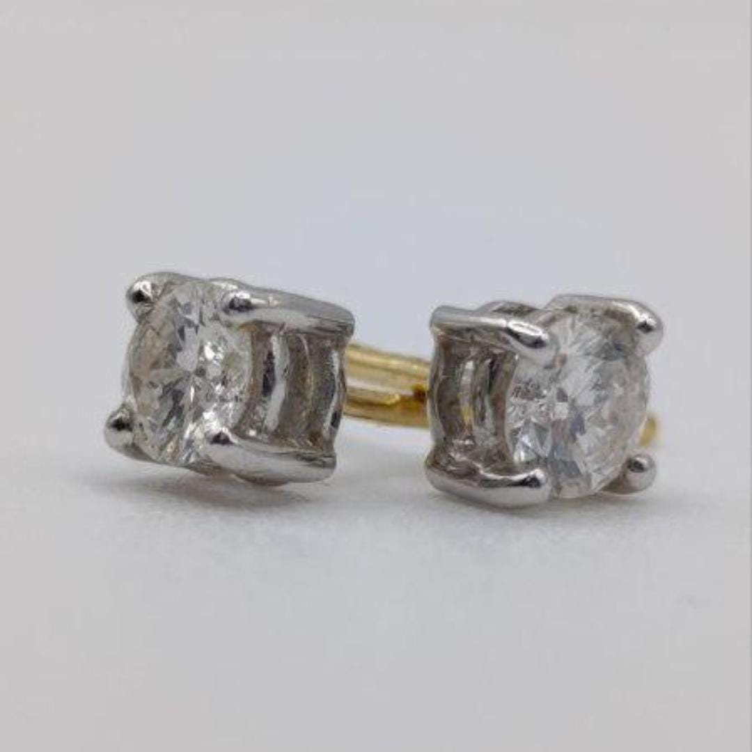 18ct White & Yellow Gold Diamond Stud Earrings – 0.40ct Total