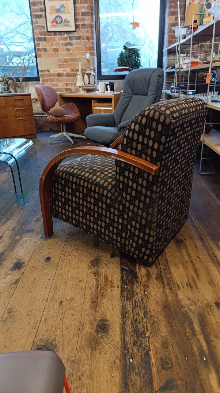 Art Deco Bentwood Lounge Chair in the Style of Halabala — Oak Frame, c.1930s–40s