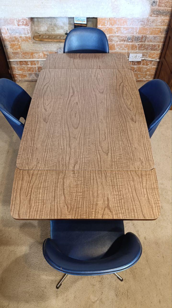 1970s Formica Extendable Dining Table & Four West German Swivel Dining Chairs