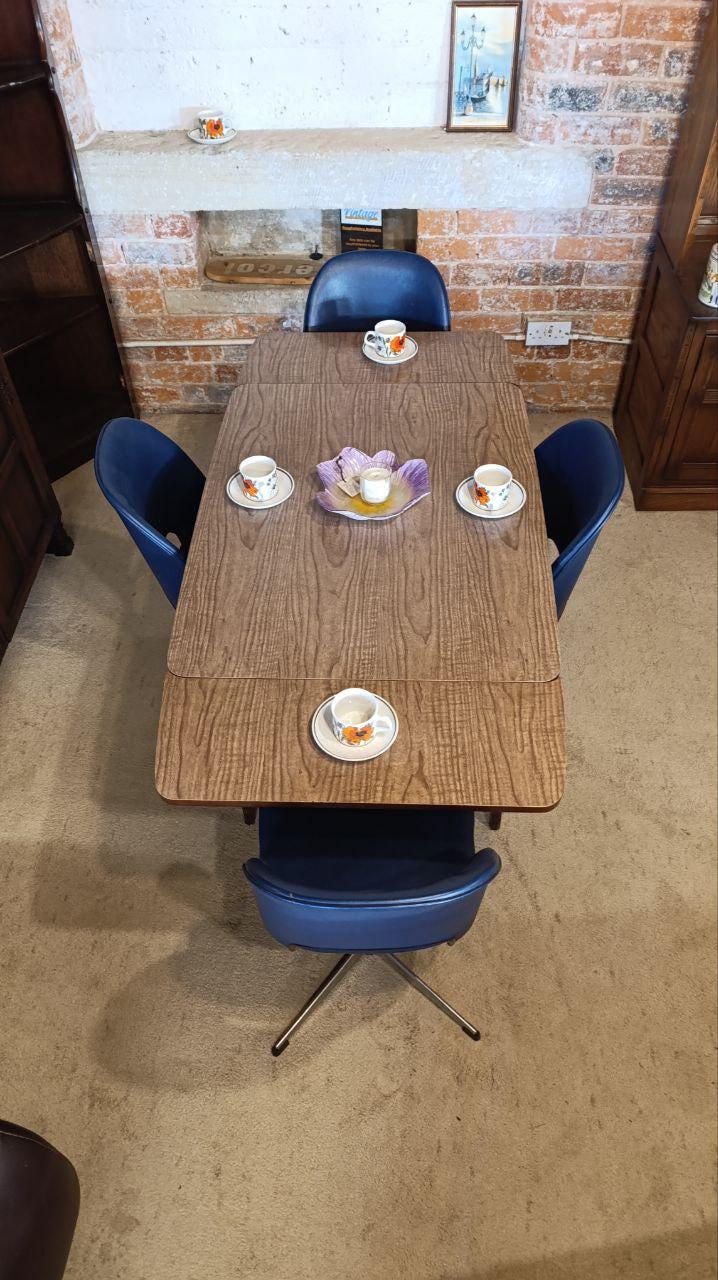 1970s Formica Extendable Dining Table & Four West German Swivel Dining Chairs