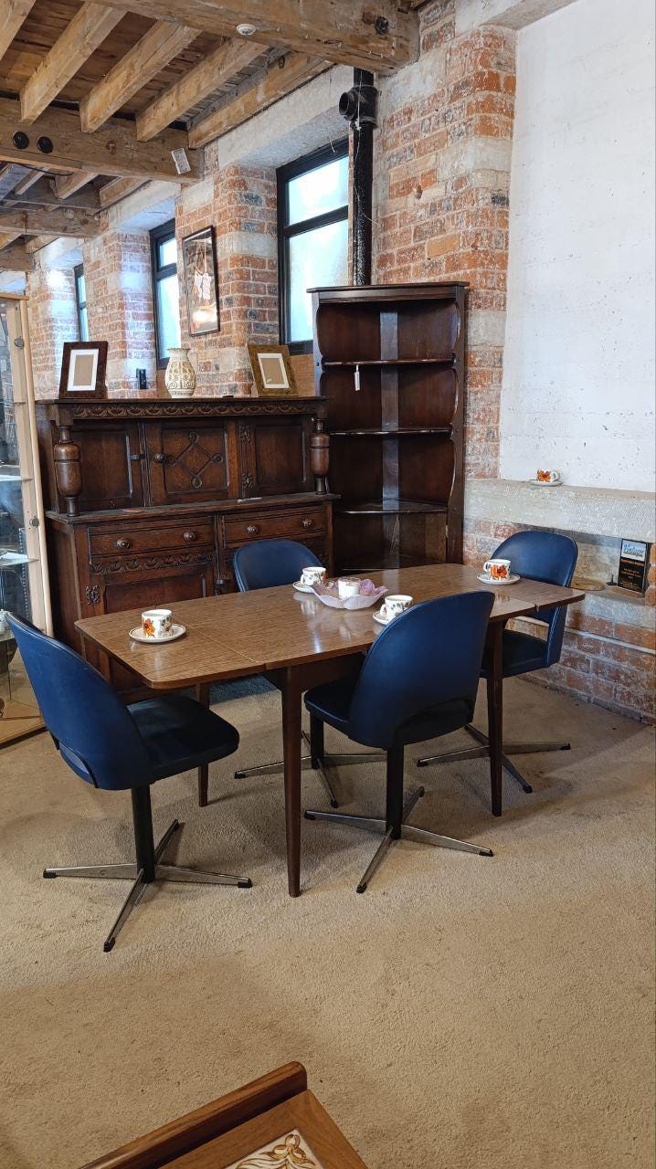 1970s Formica Extendable Dining Table & Four West German Swivel Dining Chairs