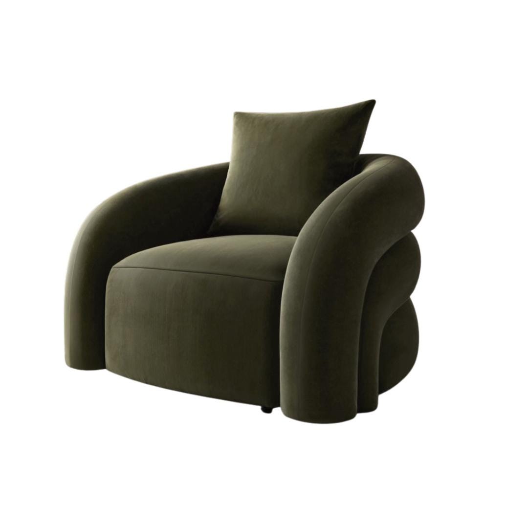Mid-Century Modern Velvet Accent Chair – Sculptural Lounge Seating