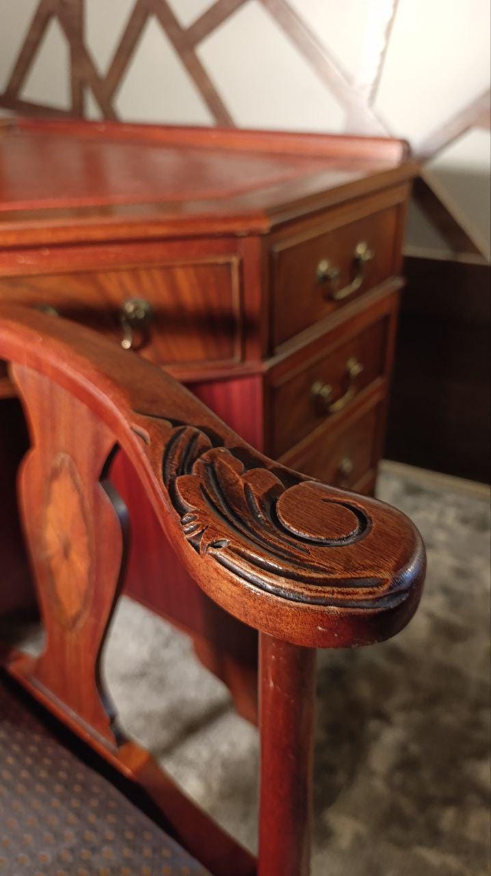 20th Century Georgian Revival Corner Writing Desk & Matching Tub Chair by J. Sydney Smith