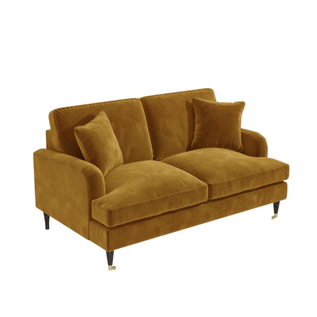 Handcrafted Velvet 2 Seater Sofa in Mustard | British Design, Mid-Century Style