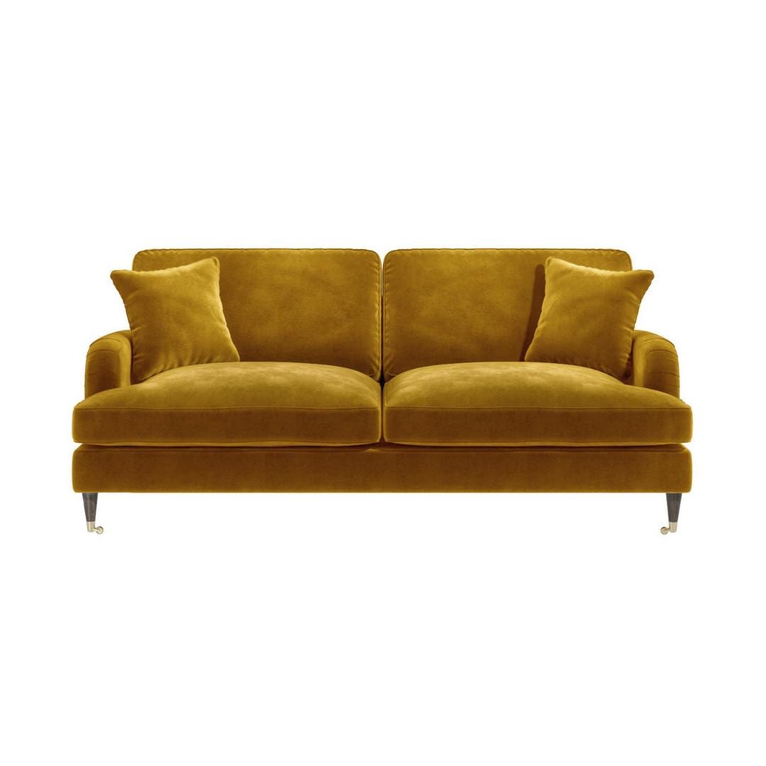 Handmade British Velvet 3 Seater Sofa in Mustard | Mid-Century Modern Design