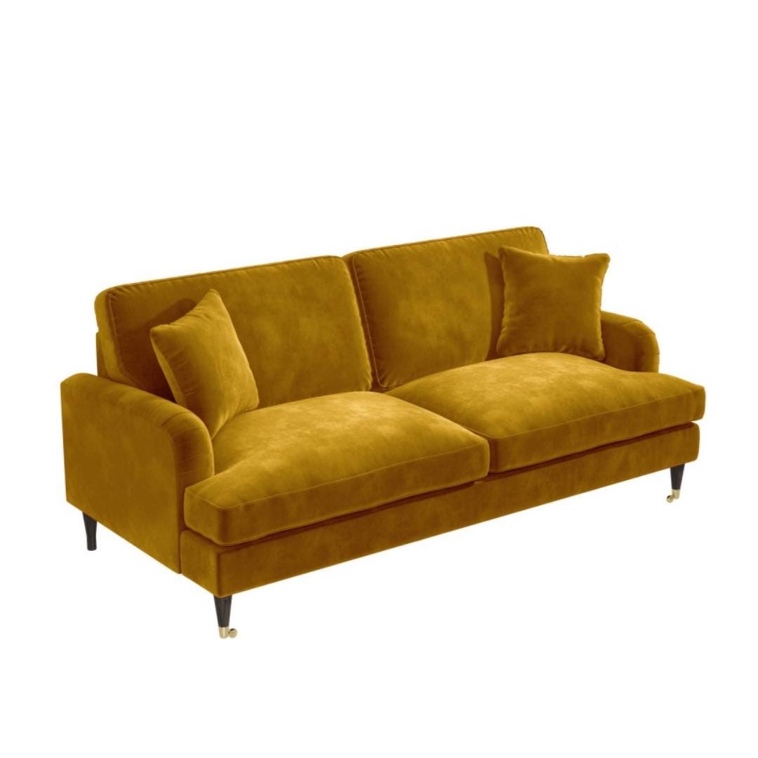 Handmade British Velvet 3 Seater Sofa in Mustard | Mid-Century Modern Design