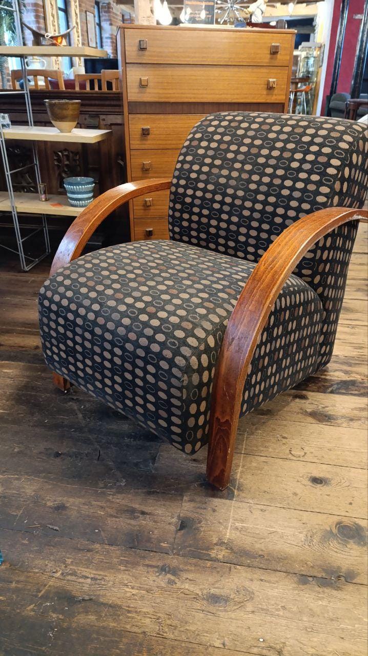 Art Deco Bentwood Lounge Chair in the Style of Halabala — Oak Frame, c.1930s–40s