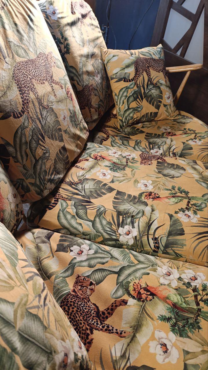 Vintage Ercol 203 Three-Seater Sofa – Newly Upholstered in Jungle Velvet