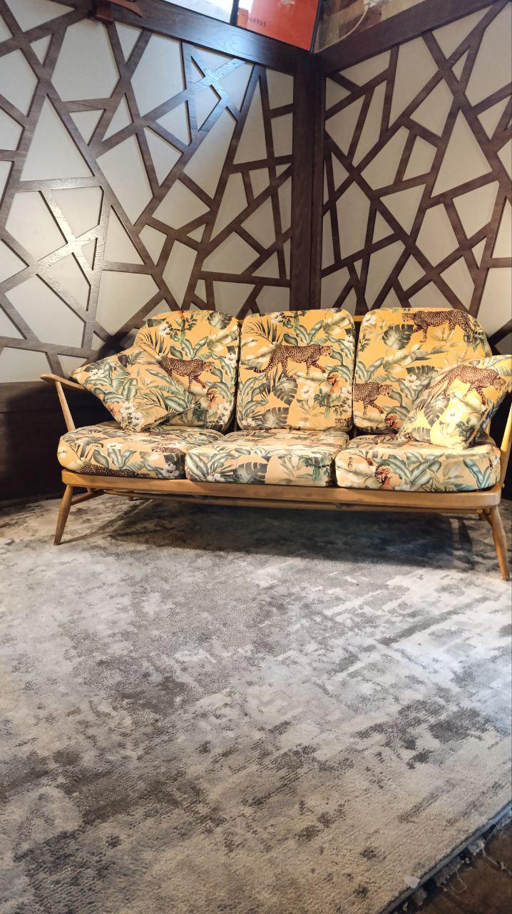 Vintage Ercol 203 Three-Seater Sofa – Newly Upholstered in Jungle Velvet