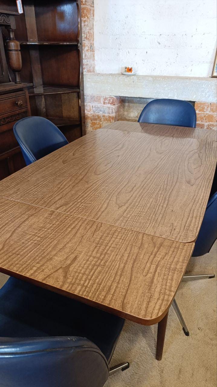 1970s Formica Extendable Dining Table & Four West German Swivel Dining Chairs