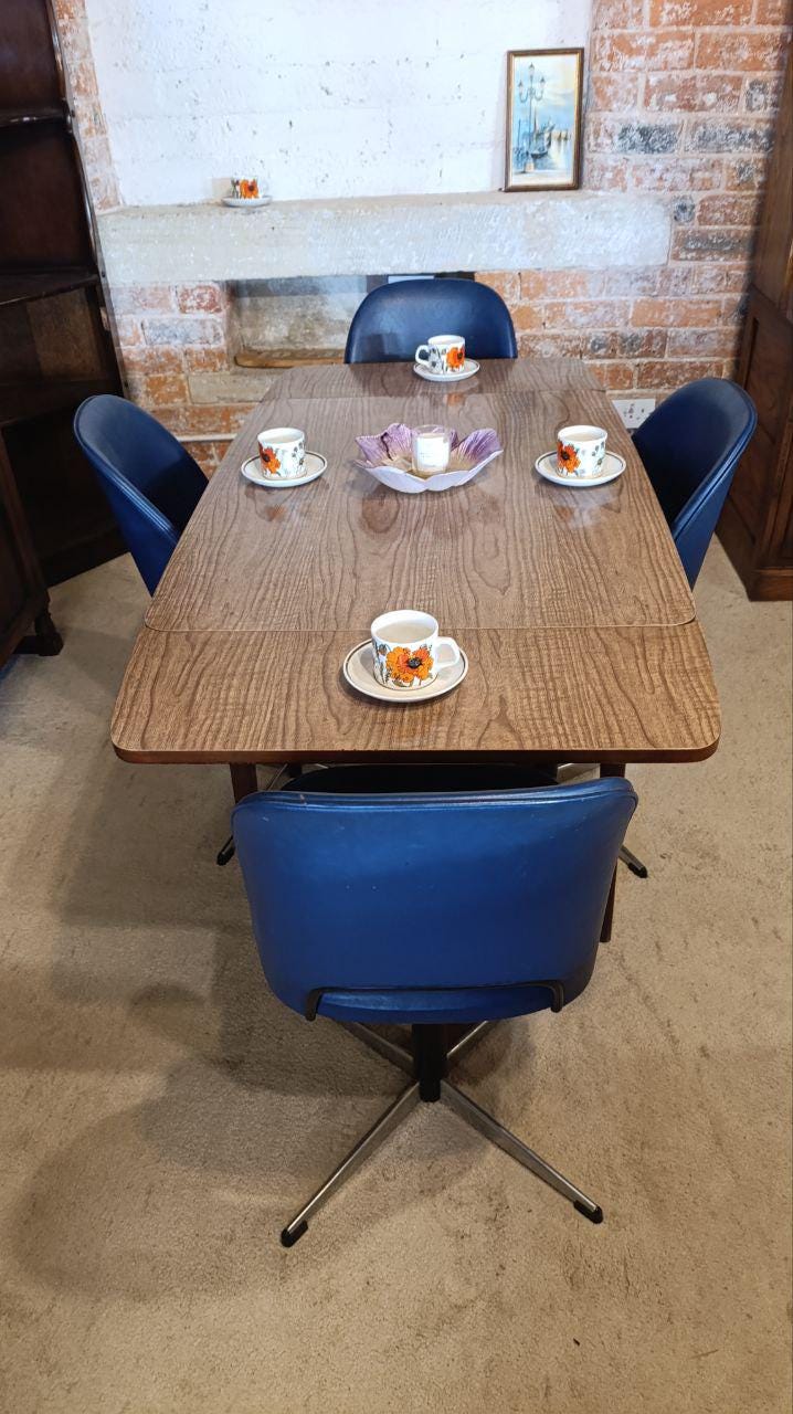 1970s Formica Extendable Dining Table & Four West German Swivel Dining Chairs
