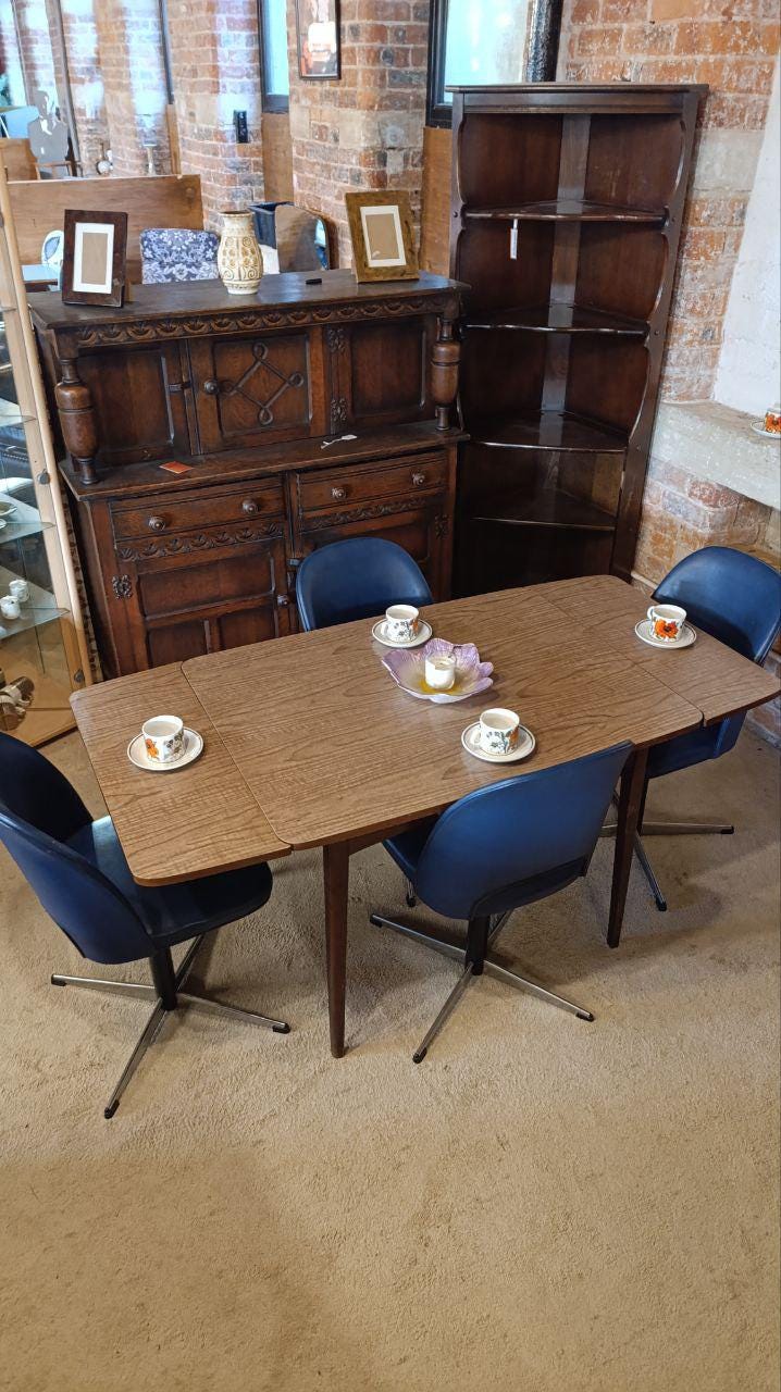 1970s Formica Extendable Dining Table & Four West German Swivel Dining Chairs