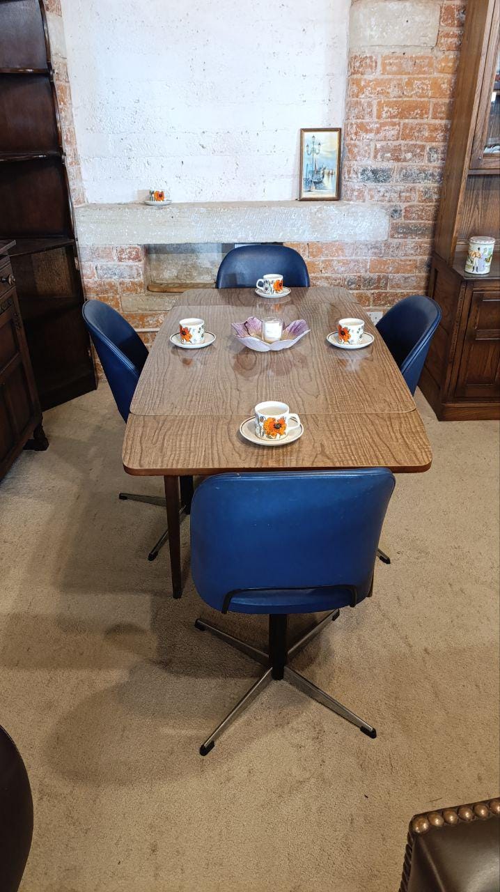 1970s Formica Extendable Dining Table & Four West German Swivel Dining Chairs