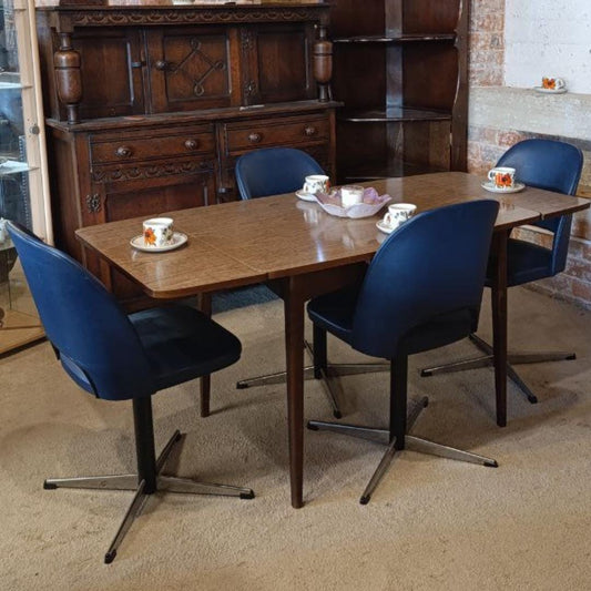 1970s Formica Extendable Dining Table & Four West German Swivel Dining Chairs