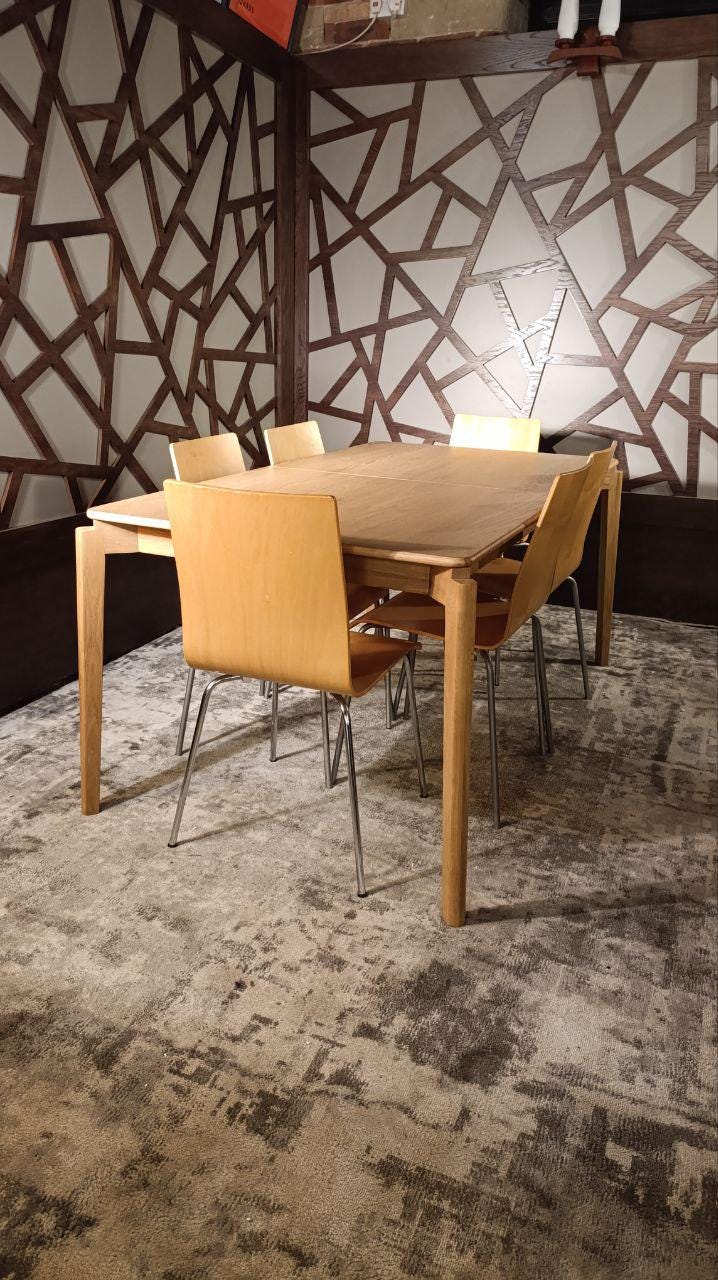 The Rowan Dining Set, Modern Revival Collection, Extendable Oak Table and Eight Bentwood Chairs